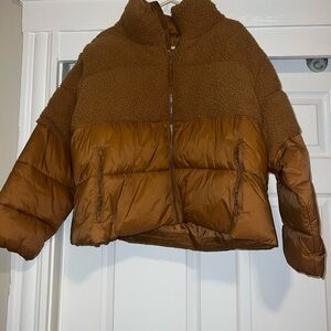 Old Navy Caramel Half Sherpa Puffer Jacket